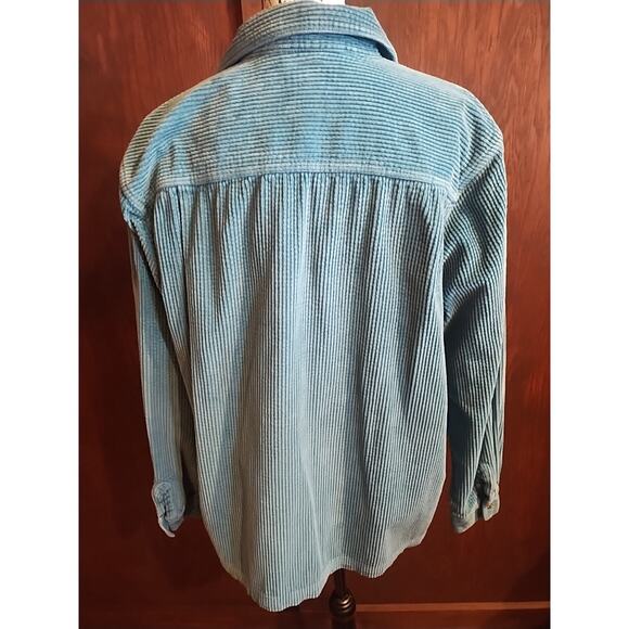 L. L. Bean Corduroy Button-up Shirt Shacket Teal Heavyweight Outdoor Cotton XL - Picture 3 of 4